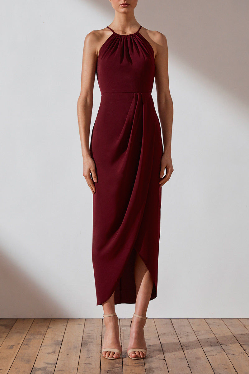 Core High Neck Ruched Dress | Burgundy ...